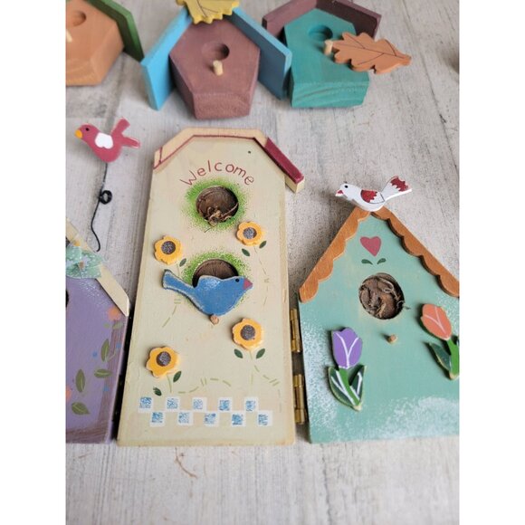 Wooden bird house vintage hanging spring set flower decor - Picture 3 of 8